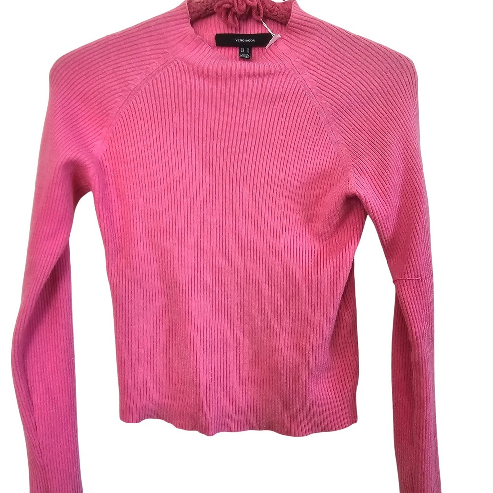 Vero Moda Womens Pink Ribbed‎ Mock Neck Raglan Long Sleeve Sweater Size Medium